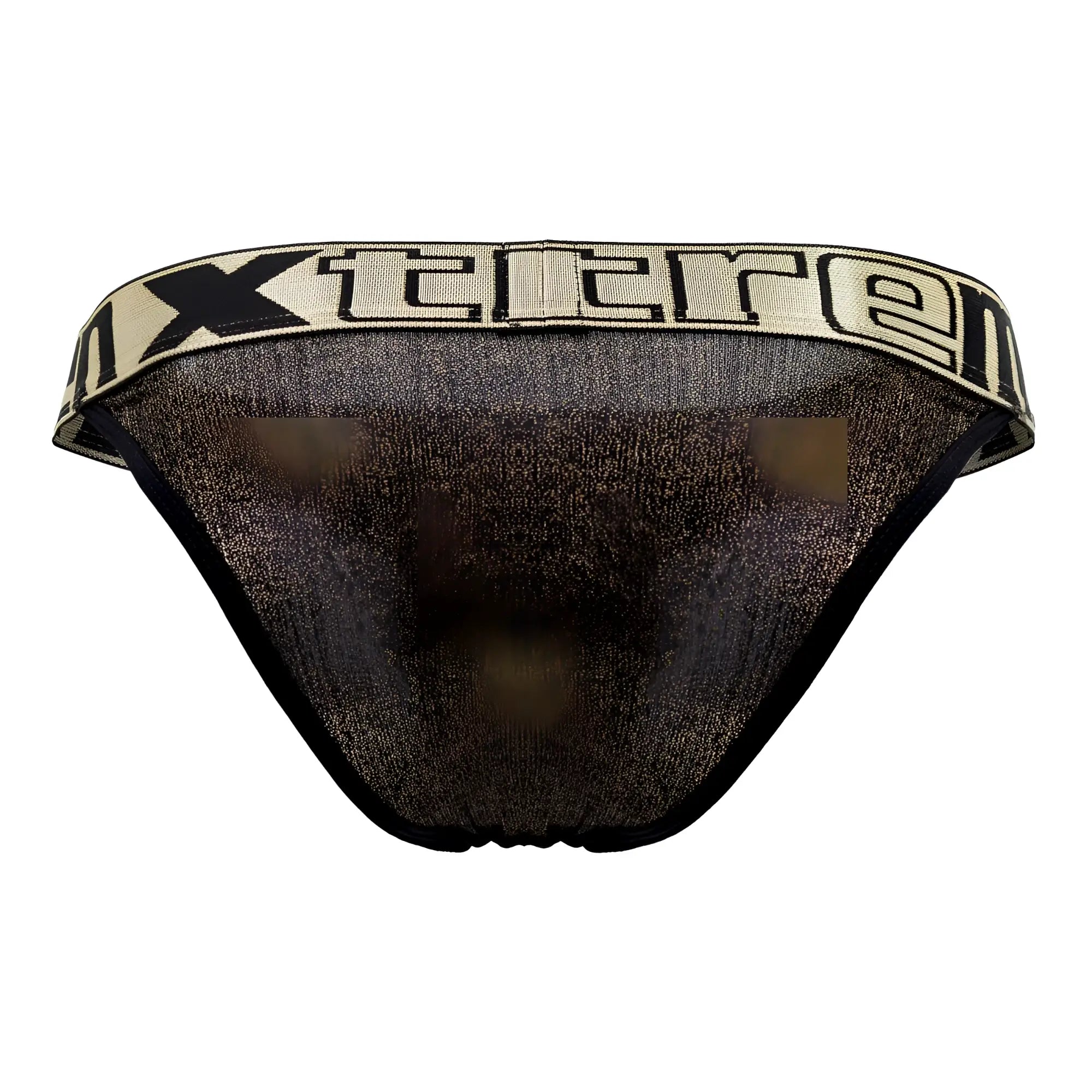 Black and gold metallic mesh microfiber bikini briefs with beige xtreme logo waistband by xtremen 91089x frice