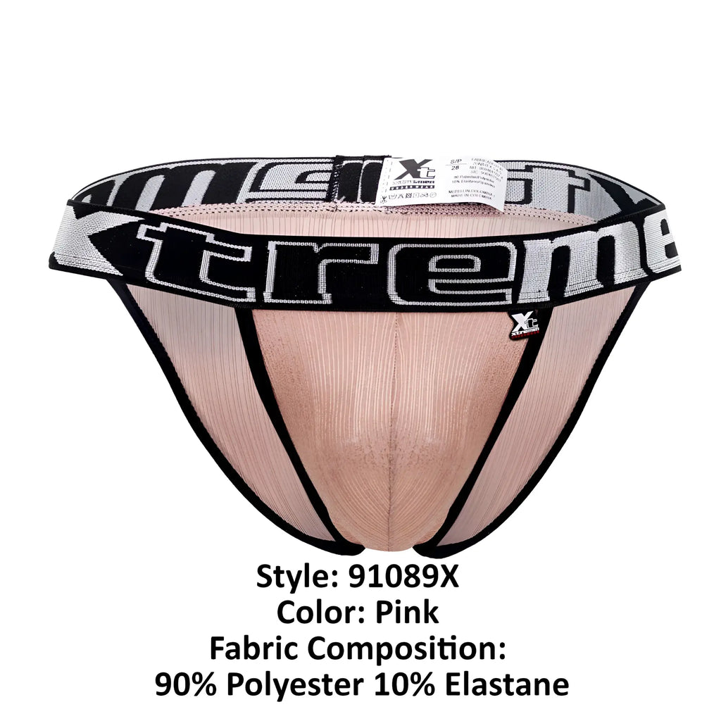 Pink xtremen 91089x frice microfiber bikini briefs with black and silver extreme waistband made of polyester and elastane