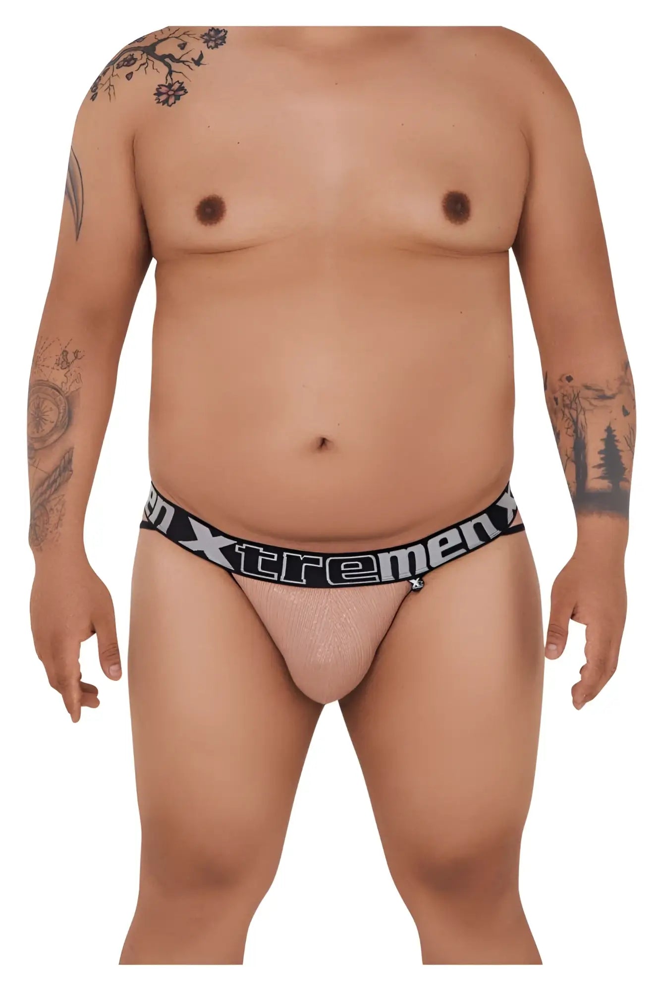 Beige mesh briefs with a black elastic xtremen waistband in microfiber bikini style color pink