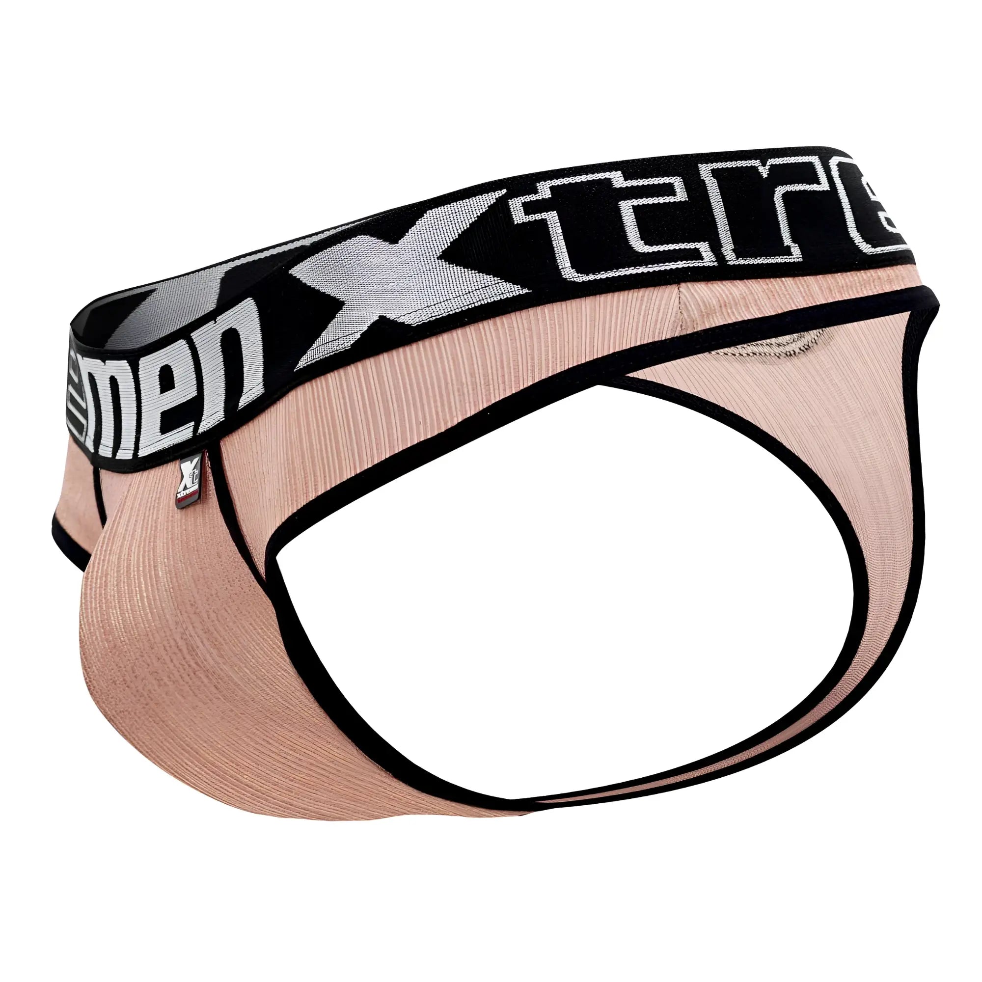 A blush-pink xtremen 91091X microfiber men’s brief with black elastic waistband and bold white xtreme branding