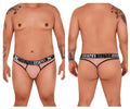 Transparent pink mesh microfiber thong with black xtremen branded elastic waistband in front view