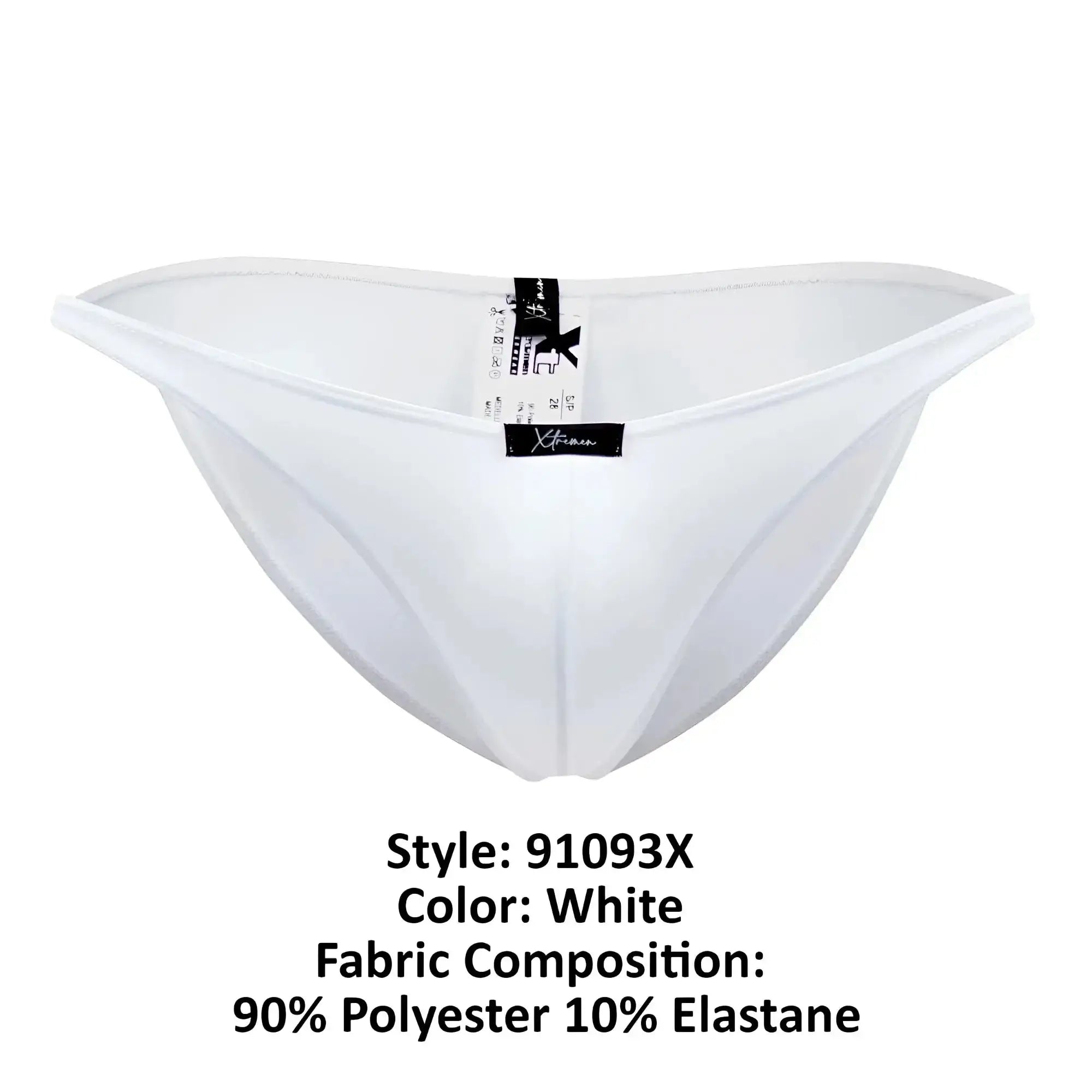 White xtremen 91093X microfiber bikini briefs made of 90 percent polyester and 10 percent elastane with branded tag