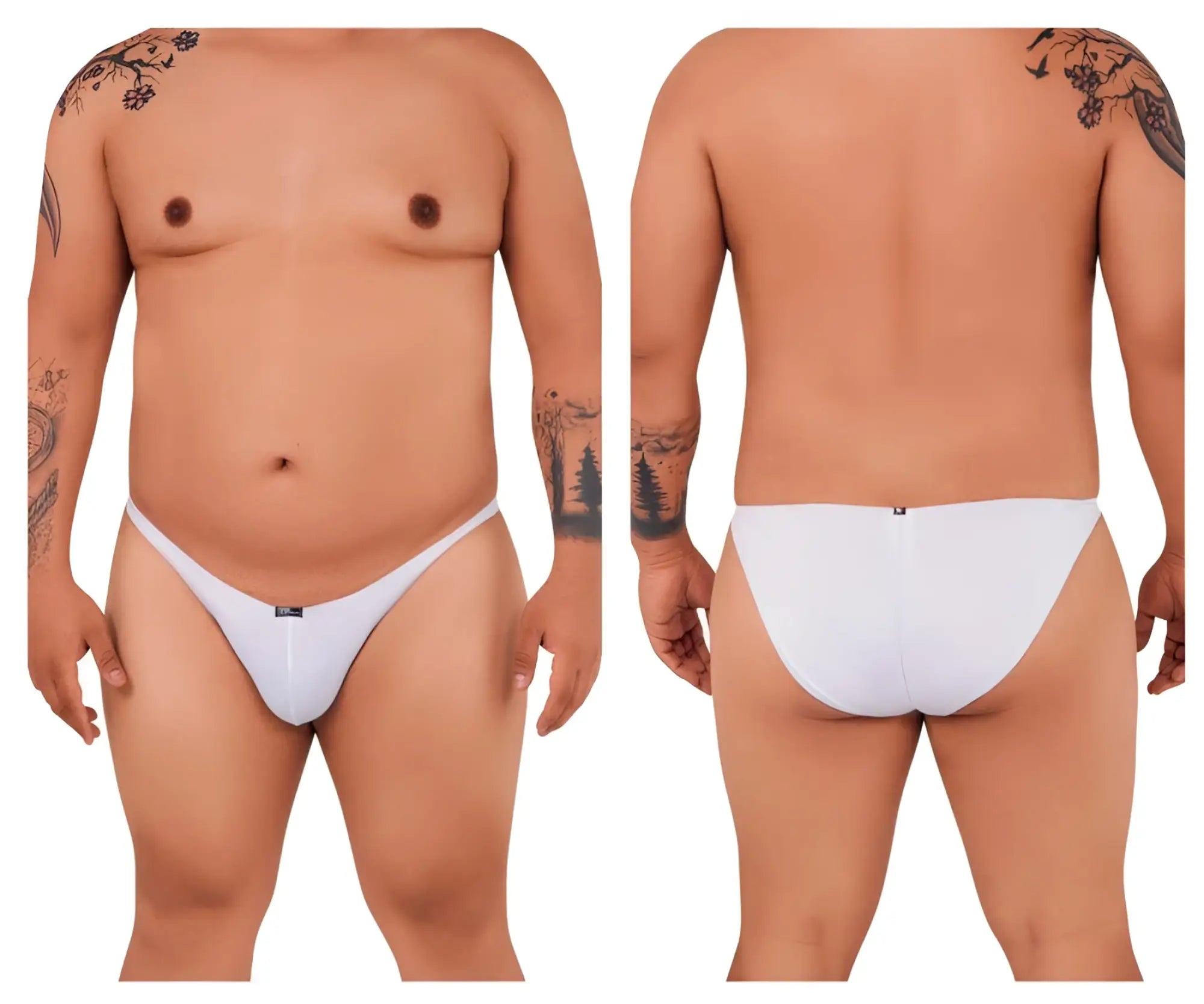 White microfiber thong briefs xtremen 91093x with minimalist design and subtle branded waistband front view