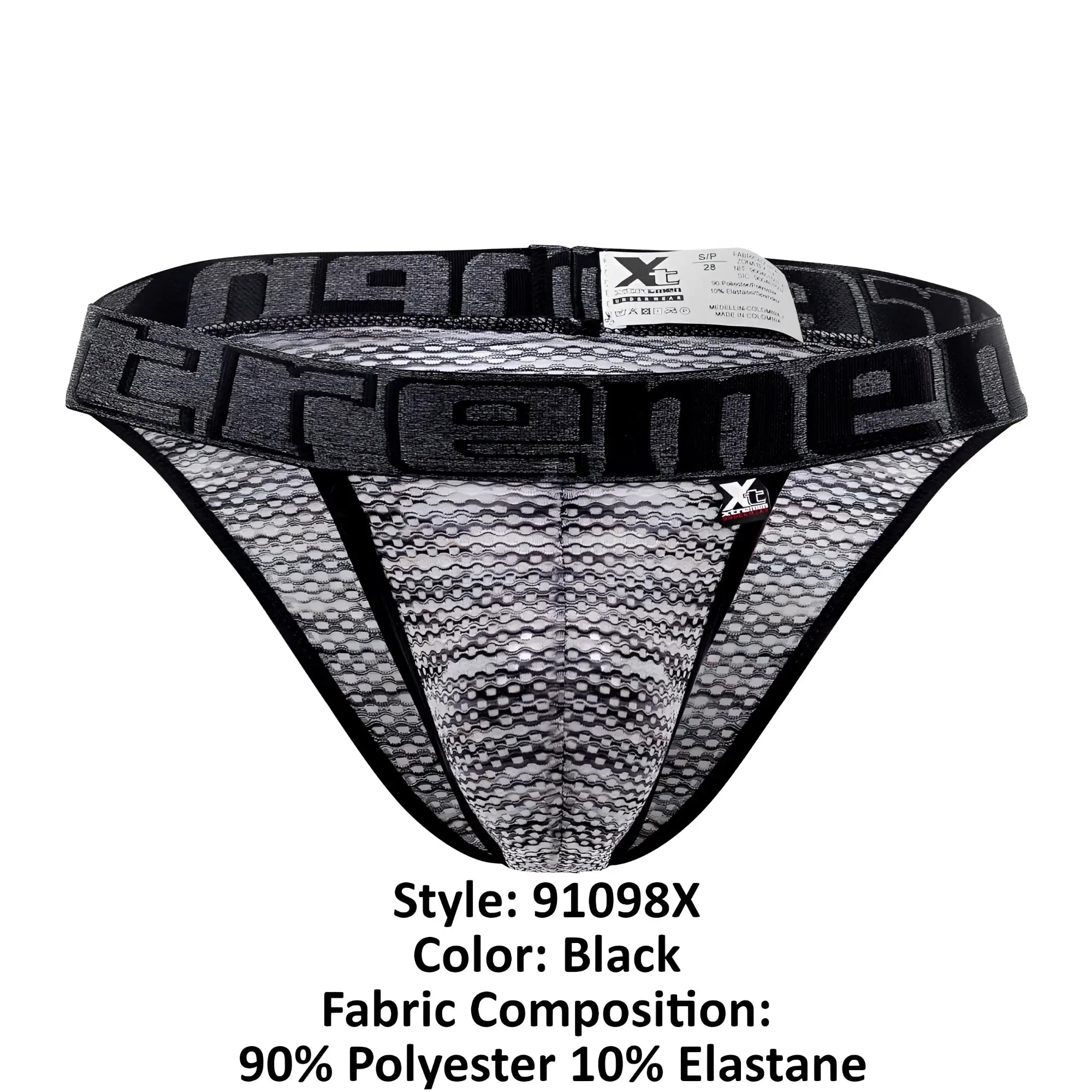 Black microfiber mesh briefs with bold xtreme logo band and black trim in xtremen 91098x bikini style