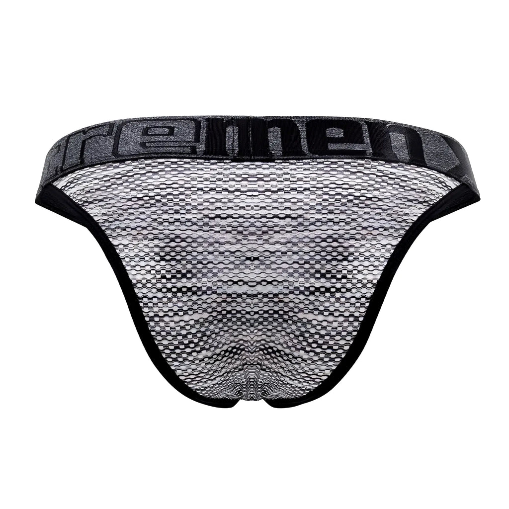 Black and gray microfiber mesh men’s briefs with a bold remen logo on the waistband xtremen 91098x bikini