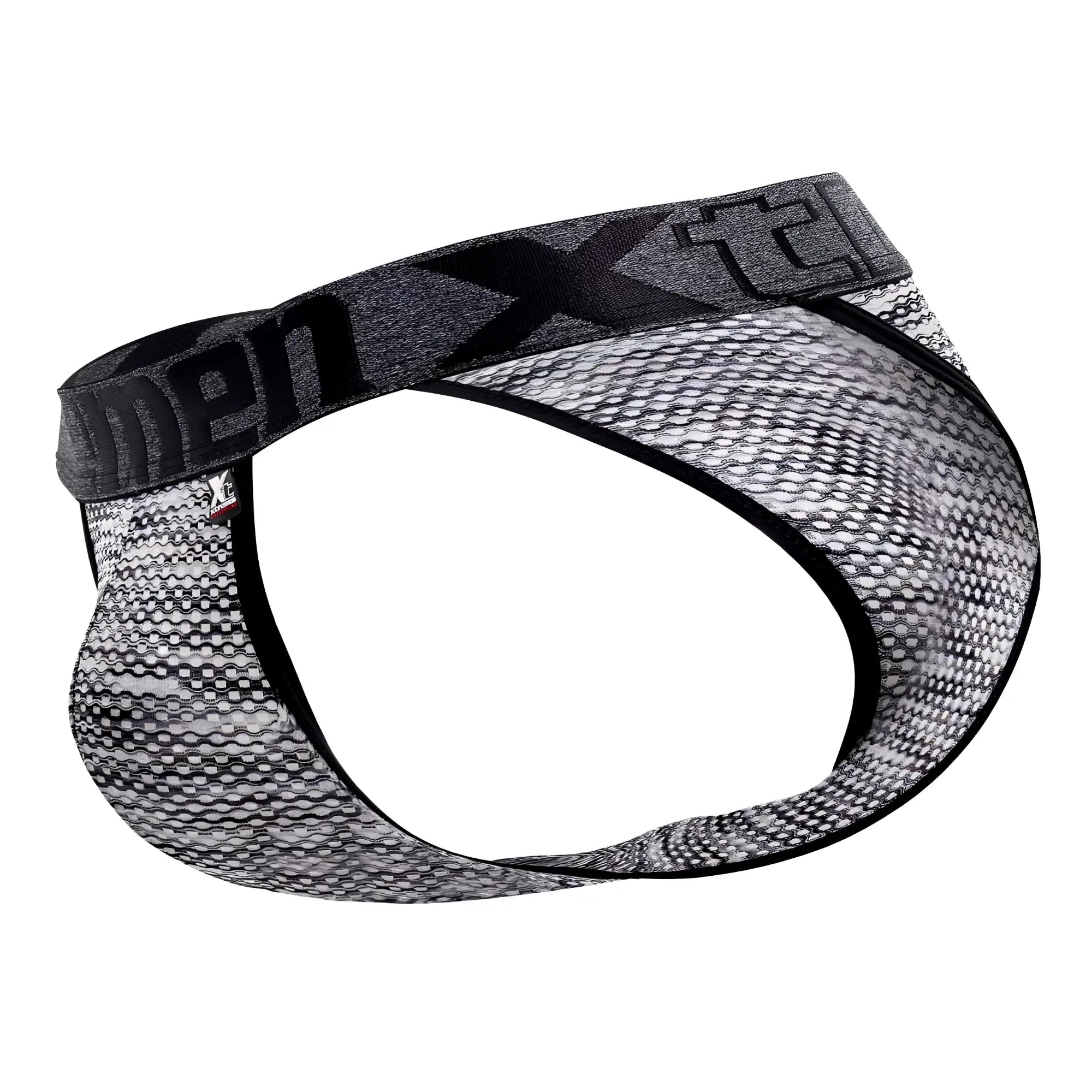 Xtremen 91098x microfiber mesh bikini in black with black and gray patterned textured athletic brief fabric