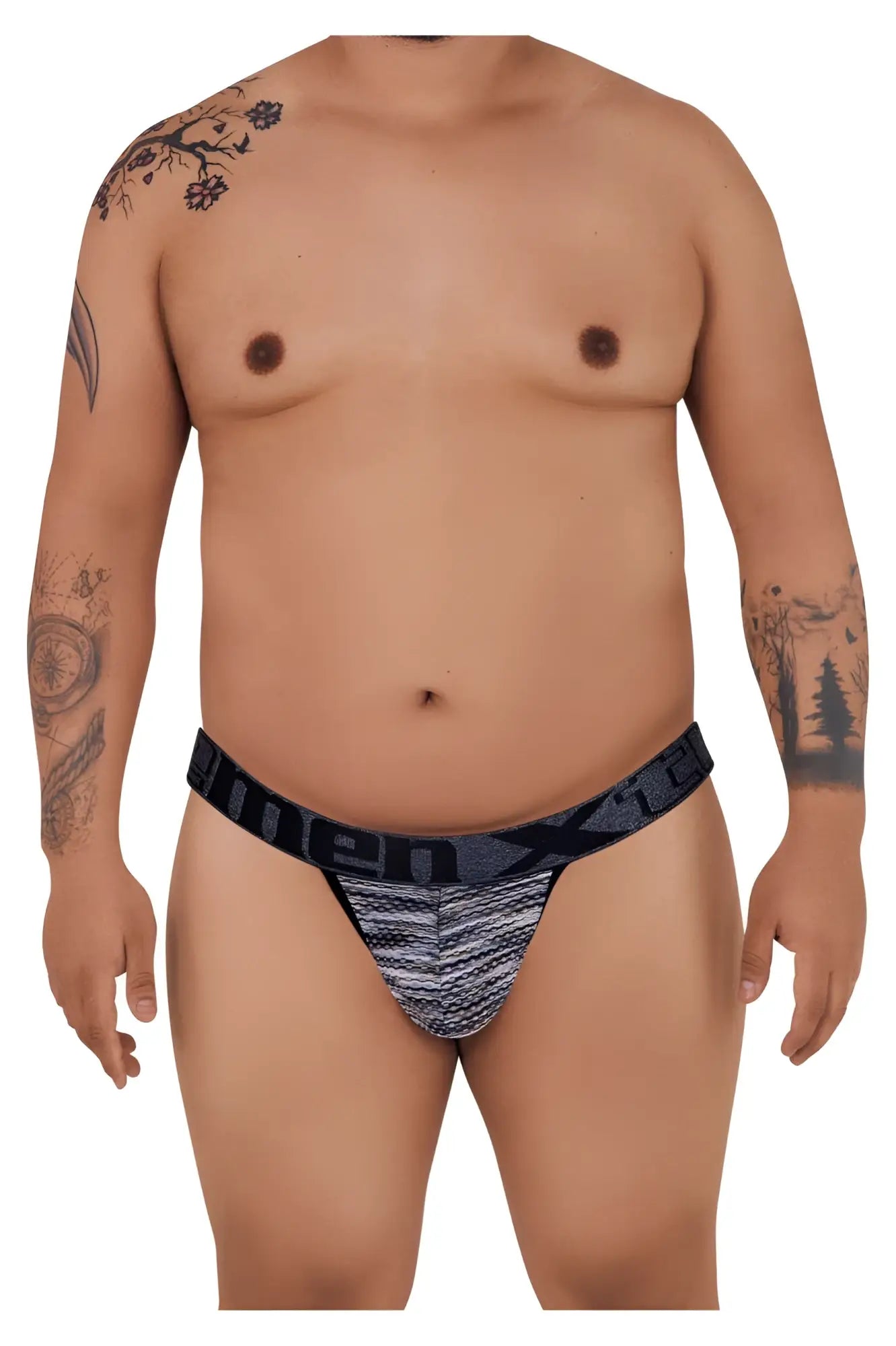 Black and gray patterned xtremen 91098x microfiber mesh bikini briefs with textured woven design for men