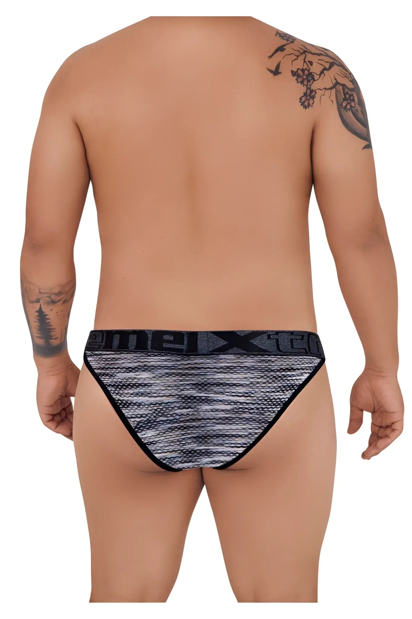 Xtremen 91098x microfiber mesh bikini briefs in black with black and gray patterned textured fabric design