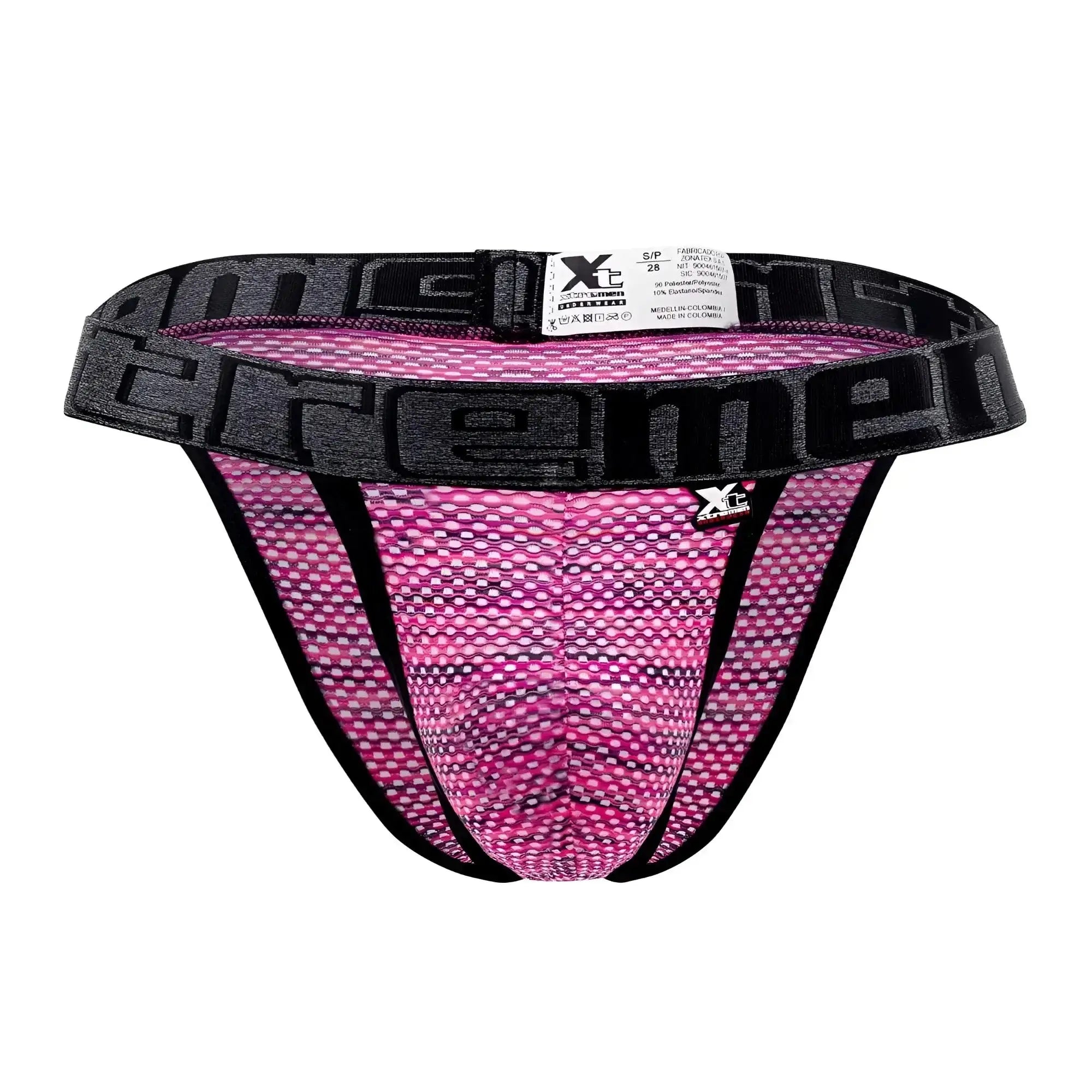 Pink and black microfiber mesh athletic briefs with bold extreme logo on waistband xtremen 91098x bikini