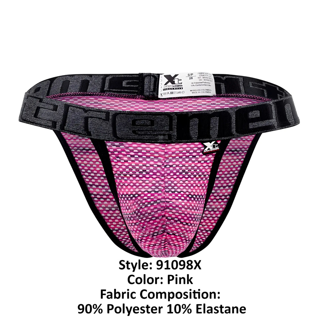 Pink mesh microfiber athletic briefs with black xt elastic waistband in xtremen 91098x bikini style