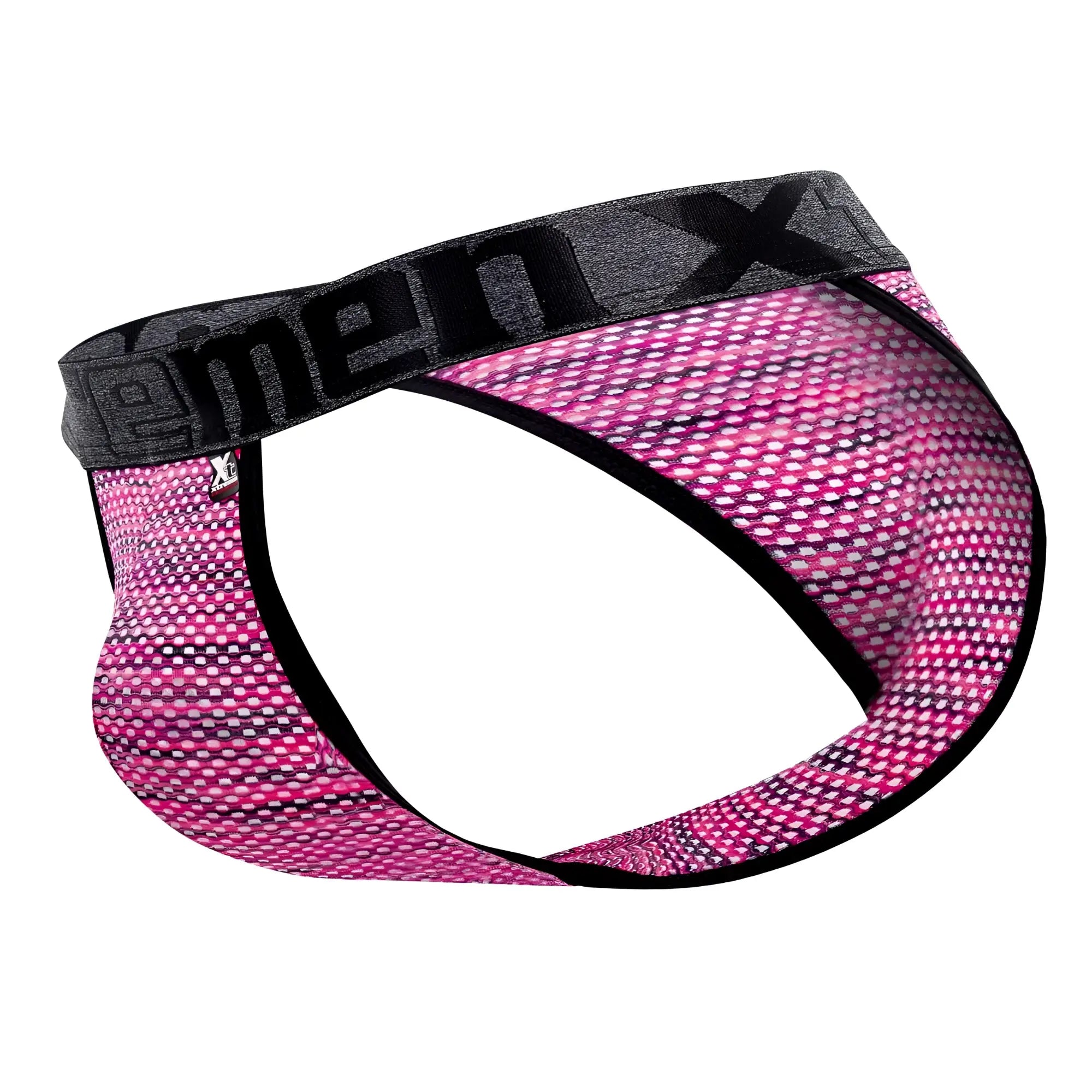 Pink and black microfiber mesh menx briefs with gray waistband xtremen 91098x microfiber mesh bikini front view