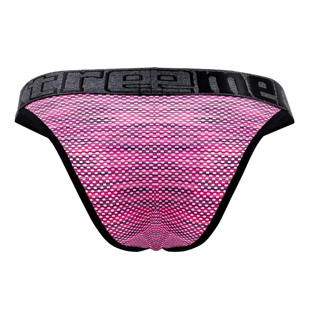 Pink xtremen 91098X microfiber mesh bikini briefs with black trim and gray elastic treeme logo waistband