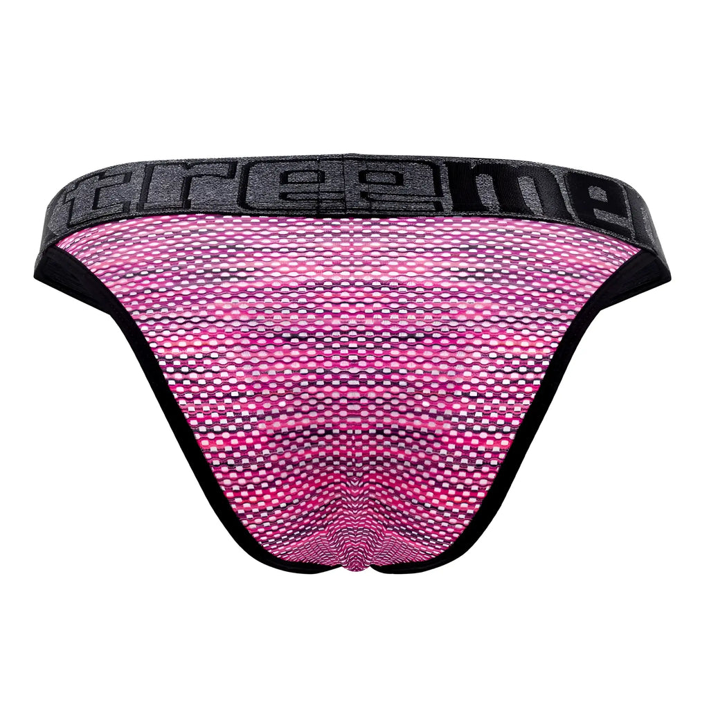 Pink xtremen 91098X microfiber mesh bikini briefs with black trim and gray elastic treeme logo waistband