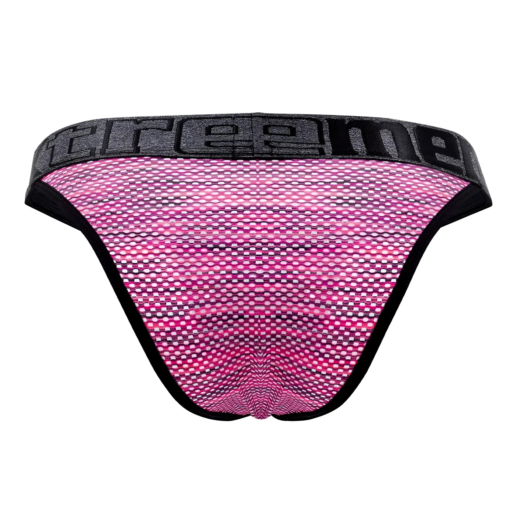 Pink xtremen 91098X microfiber mesh bikini briefs with black trim and gray elastic treeme logo waistband