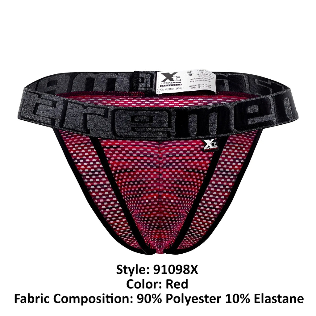Xtremen 91098x microfiber mesh bikini briefs in red with black elastic waistband and gray extreme logo