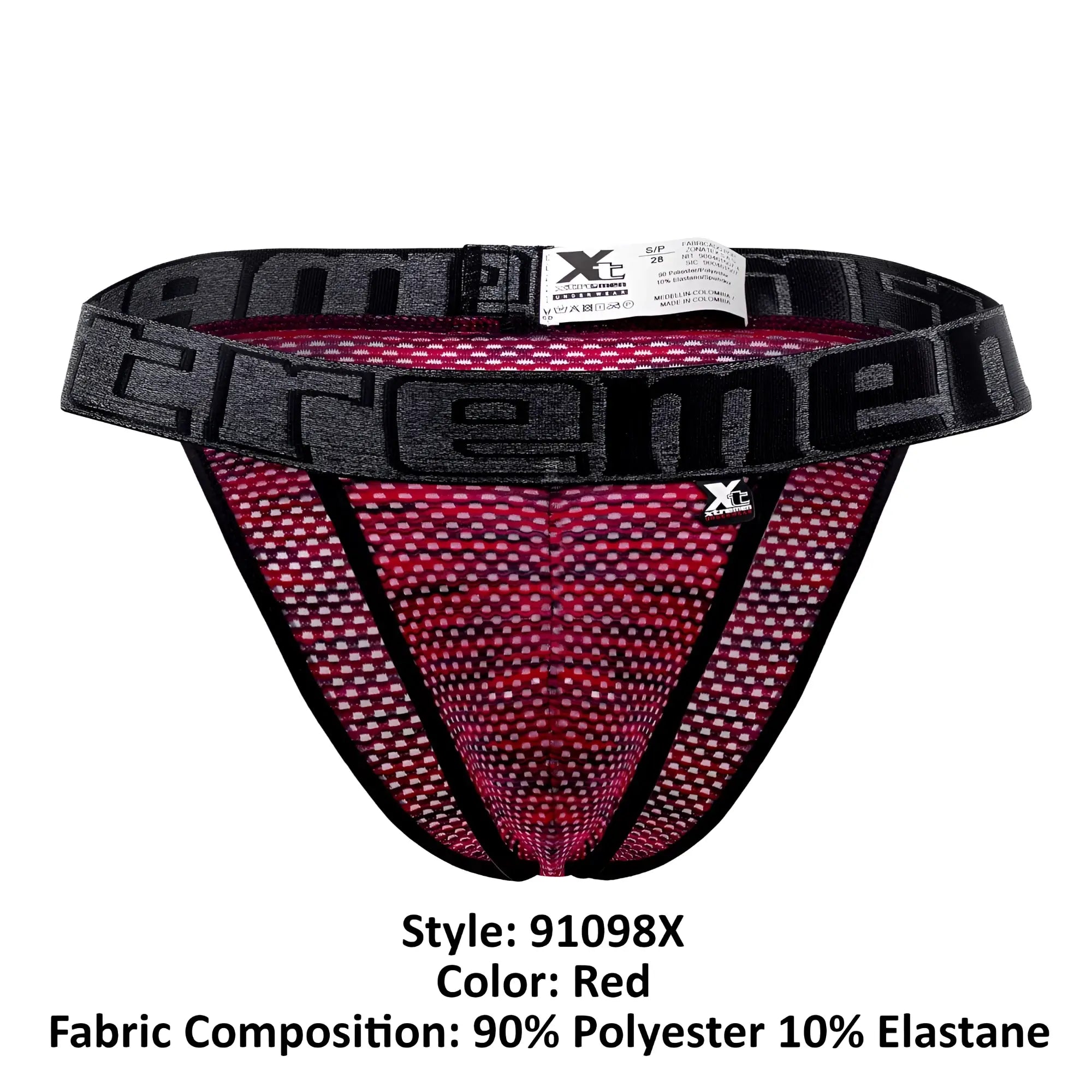 Xtremen 91098x microfiber mesh bikini briefs in red with black elastic waistband and gray extreme logo