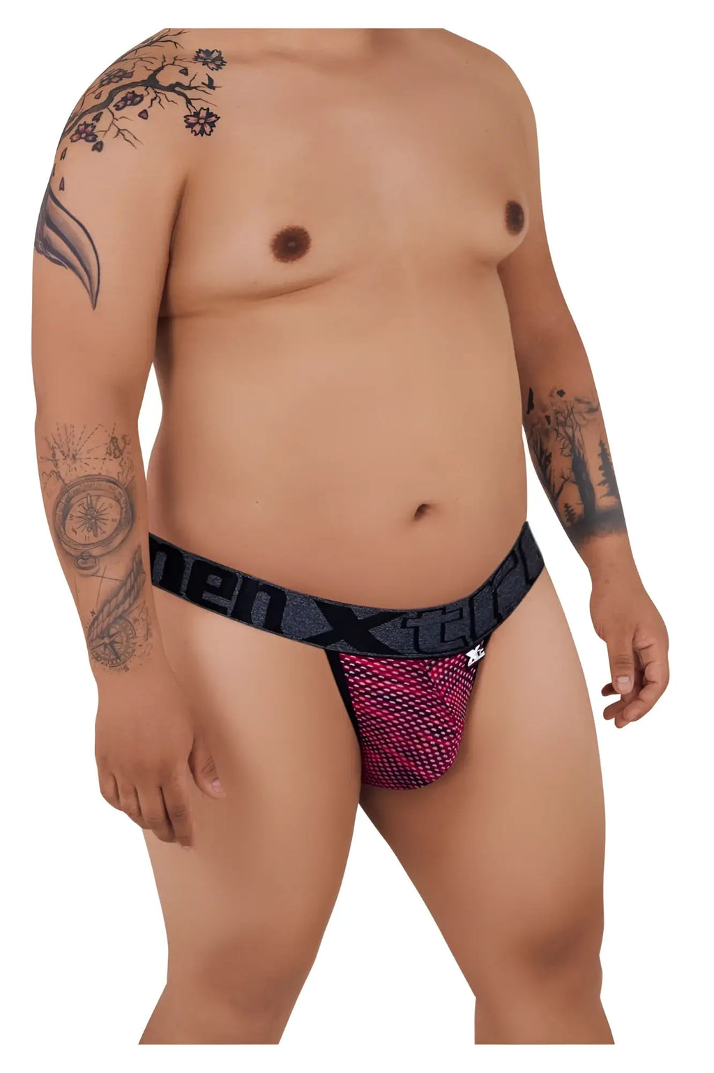 Black and pink microfiber mesh briefs with bold menxtreme logo band in xtremen 91098x bikini red color