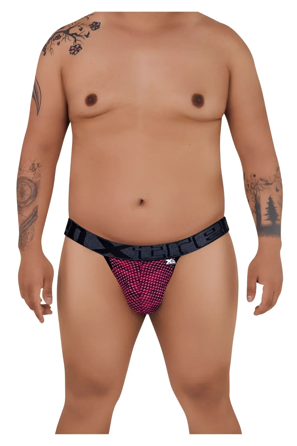 Black and pink patterned maxxie brand jockstrap with mesh design from xtremen 91098x microfiber mesh bikini red