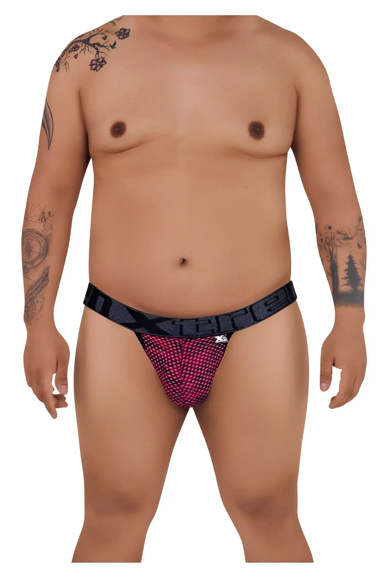 Black and pink patterned maxxie brand jockstrap with mesh design from xtremen 91098x microfiber mesh bikini red