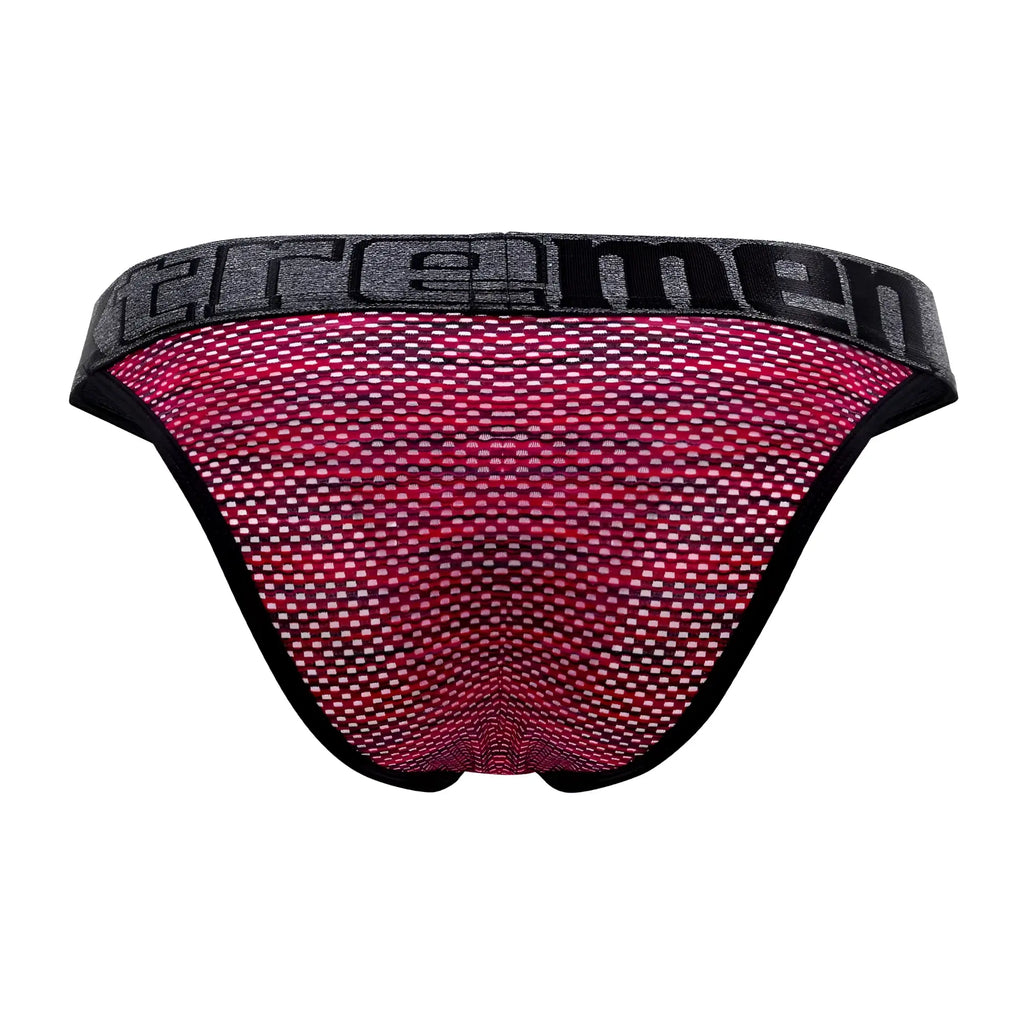 Pink and black mesh men’s briefs with textured pattern and cremen waistband from xtremen 91098x microfiber bikini