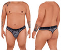 Xtremen 91100X black microfiber mesh men’s thong with gray and black pattern and creme men branded waistband