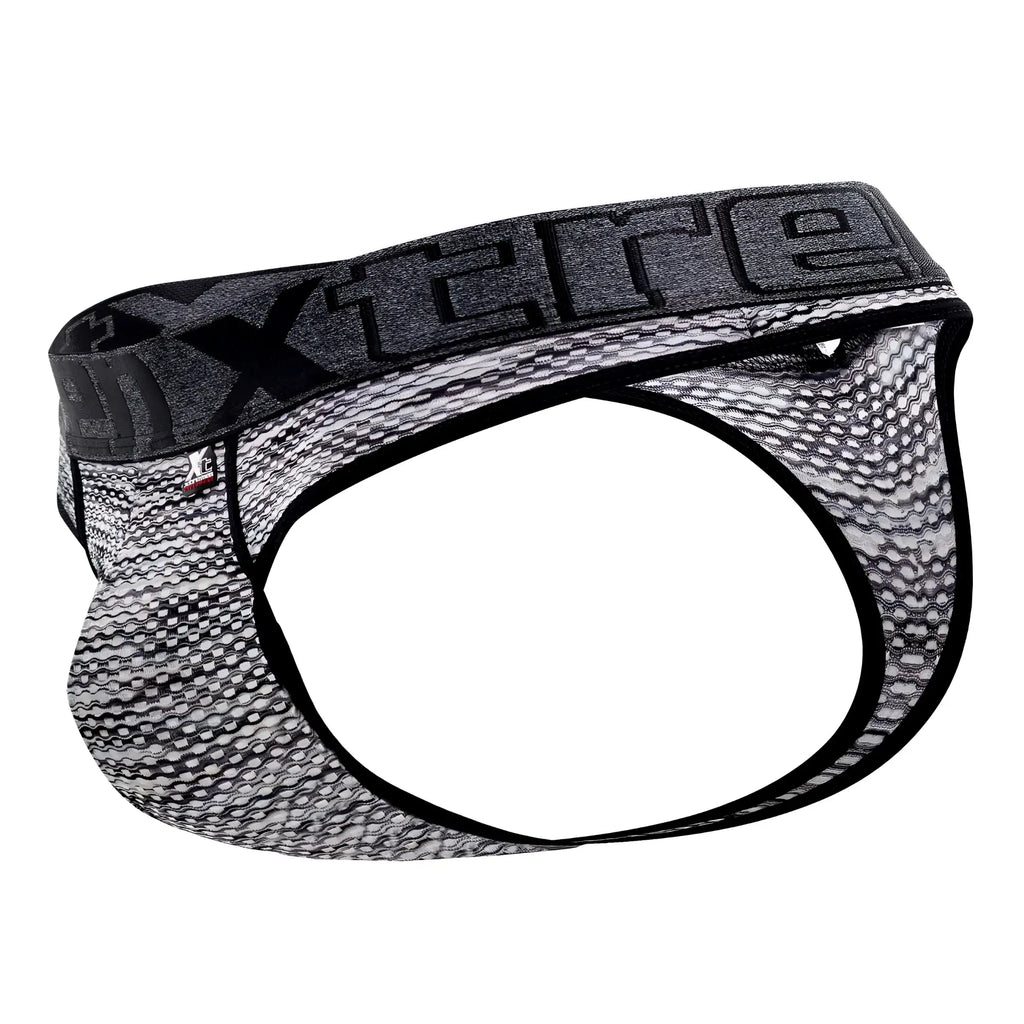 Xtremen 91100x black microfiber mesh thong briefs with black and gray patterned textured fabric design