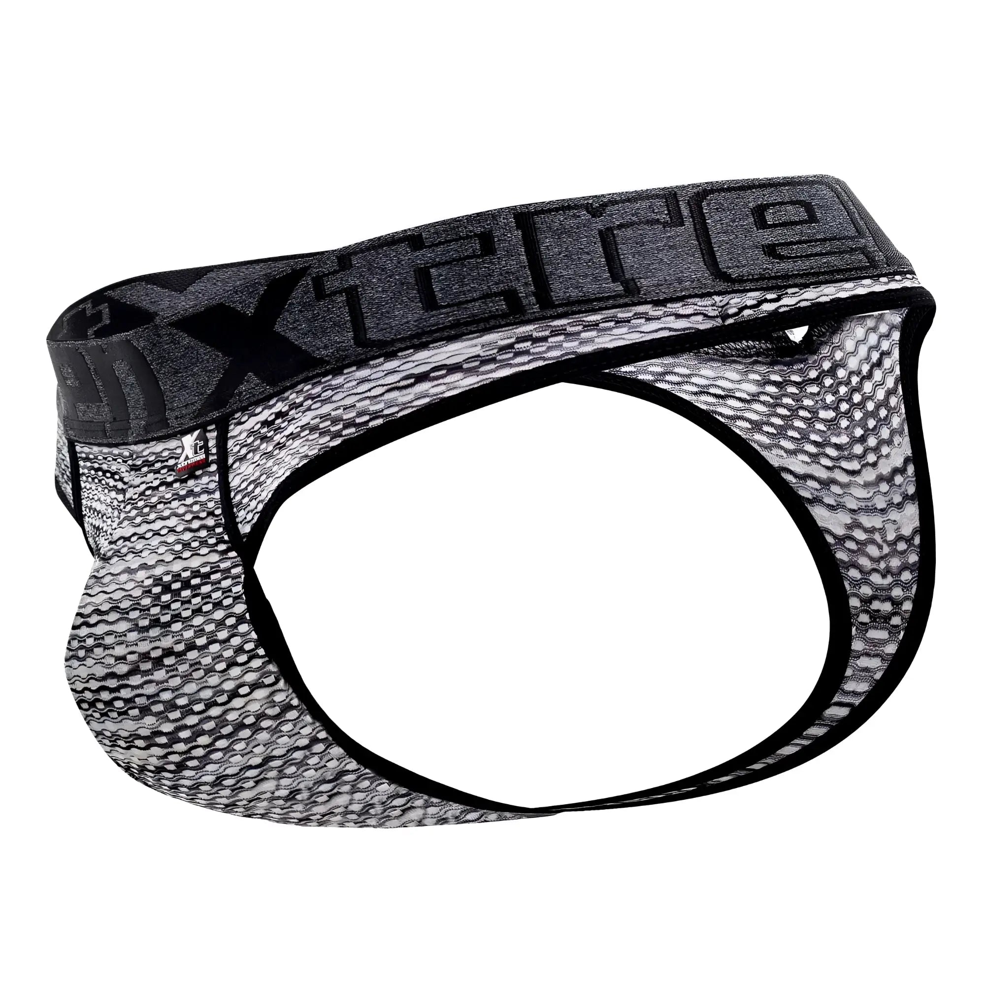 Xtremen 91100x black microfiber mesh thong briefs with black and gray patterned textured fabric design