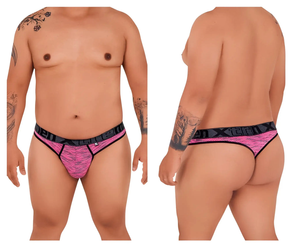 Pink and black patterned men’s microfiber mesh briefs with branded waistband from xtremen 91100x collection