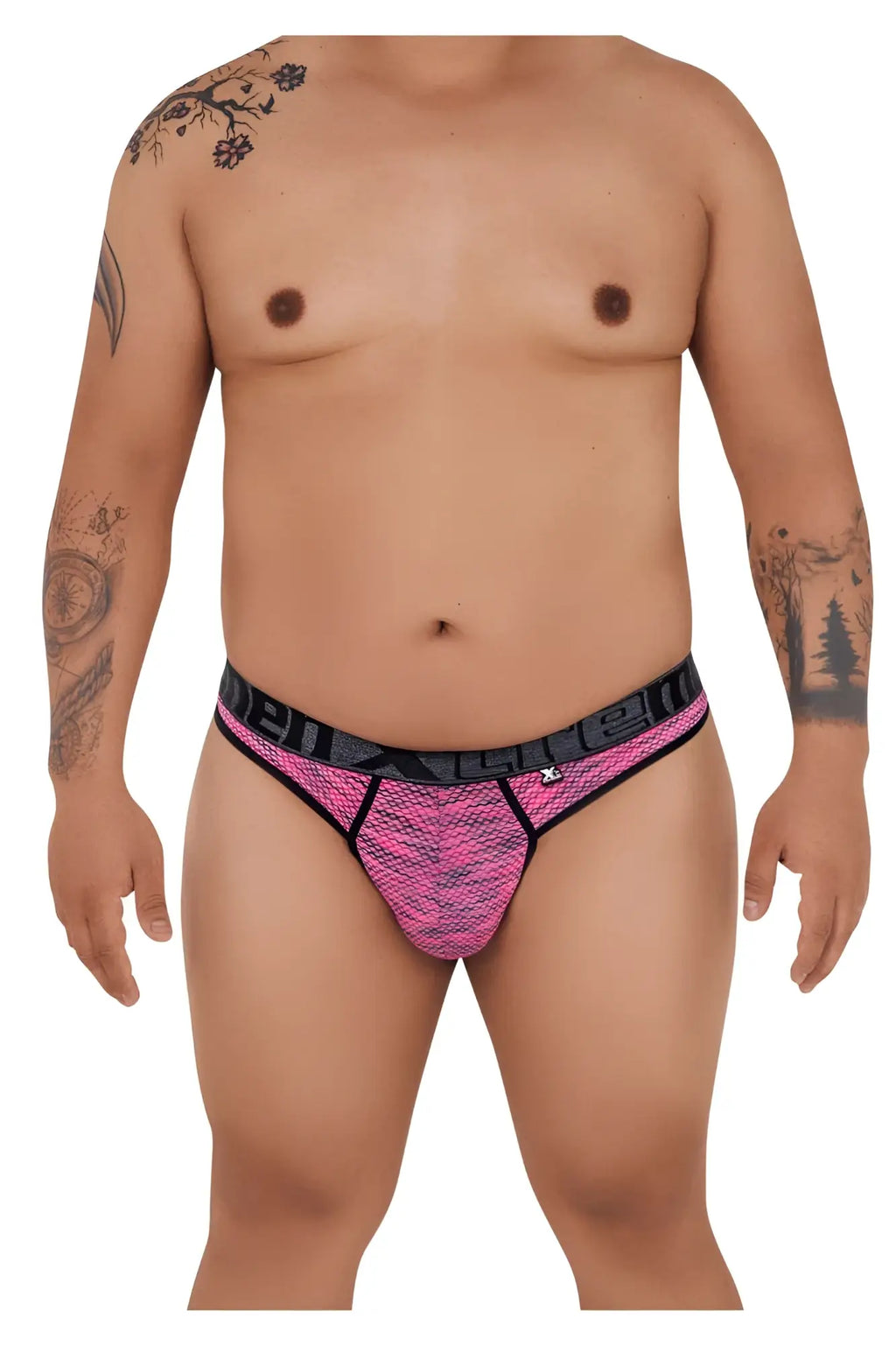 Pink and black microfiber mesh thong with bold patterned design xtremen 91100x for stylish comfort