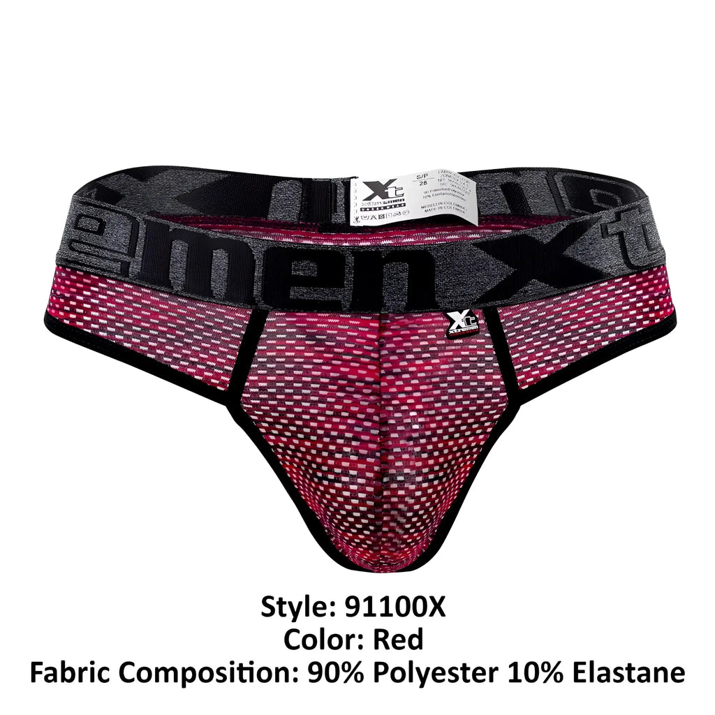Red mesh mens briefs microfiber with black and gray xtreme logo waistband from xtremen 91100x collection