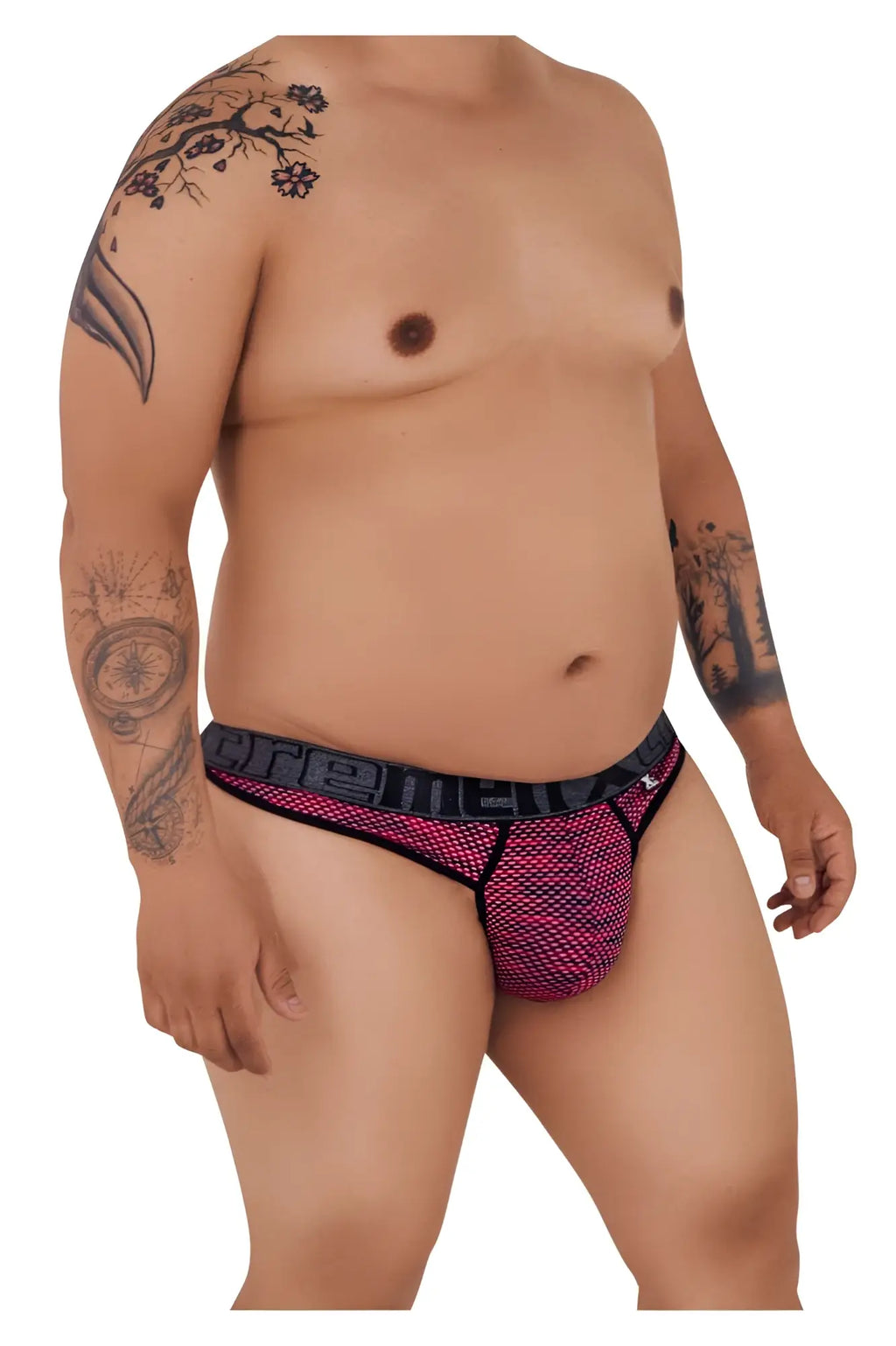 Pink and black microfiber mesh briefs with bold patterned design from Xtremen 91100X collection in red color