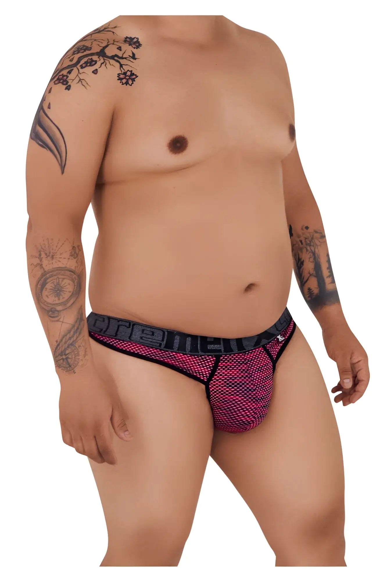 Pink and black microfiber mesh briefs with bold patterned design from Xtremen 91100X collection in red color