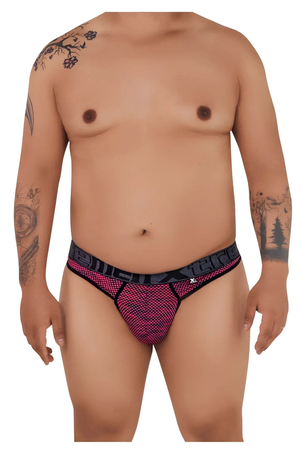 Pink and black microfiber mesh briefs with bold patterned design from xtremen 91100x thongs in red color