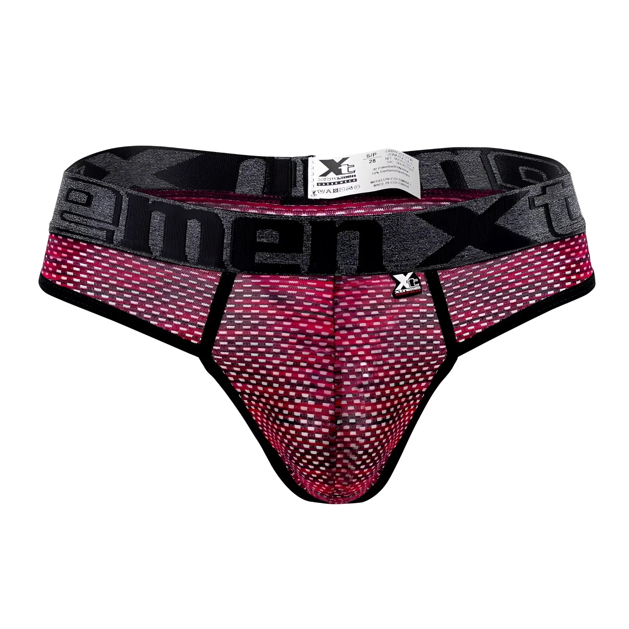 Pink and black mesh men’s briefs with gray xtreme logo waistband microfiber mesh breathable underwear