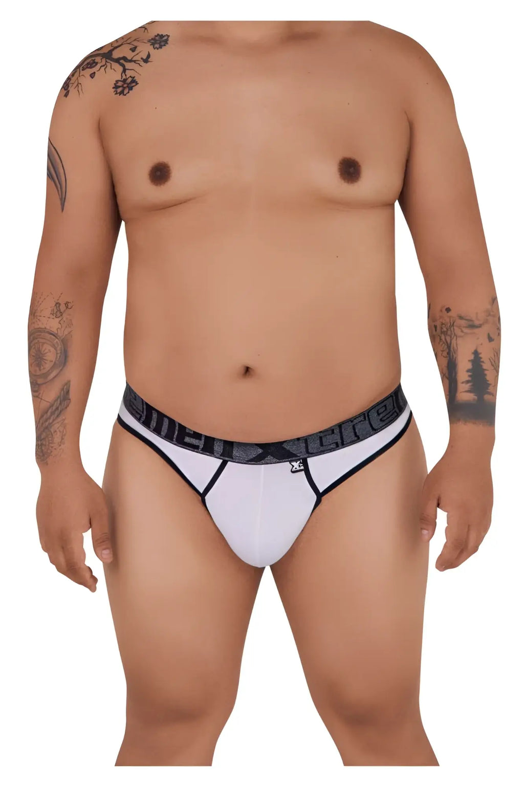 White men’s microfiber briefs with a black elastic waistband featuring the xtreme logo and x-shaped emblem