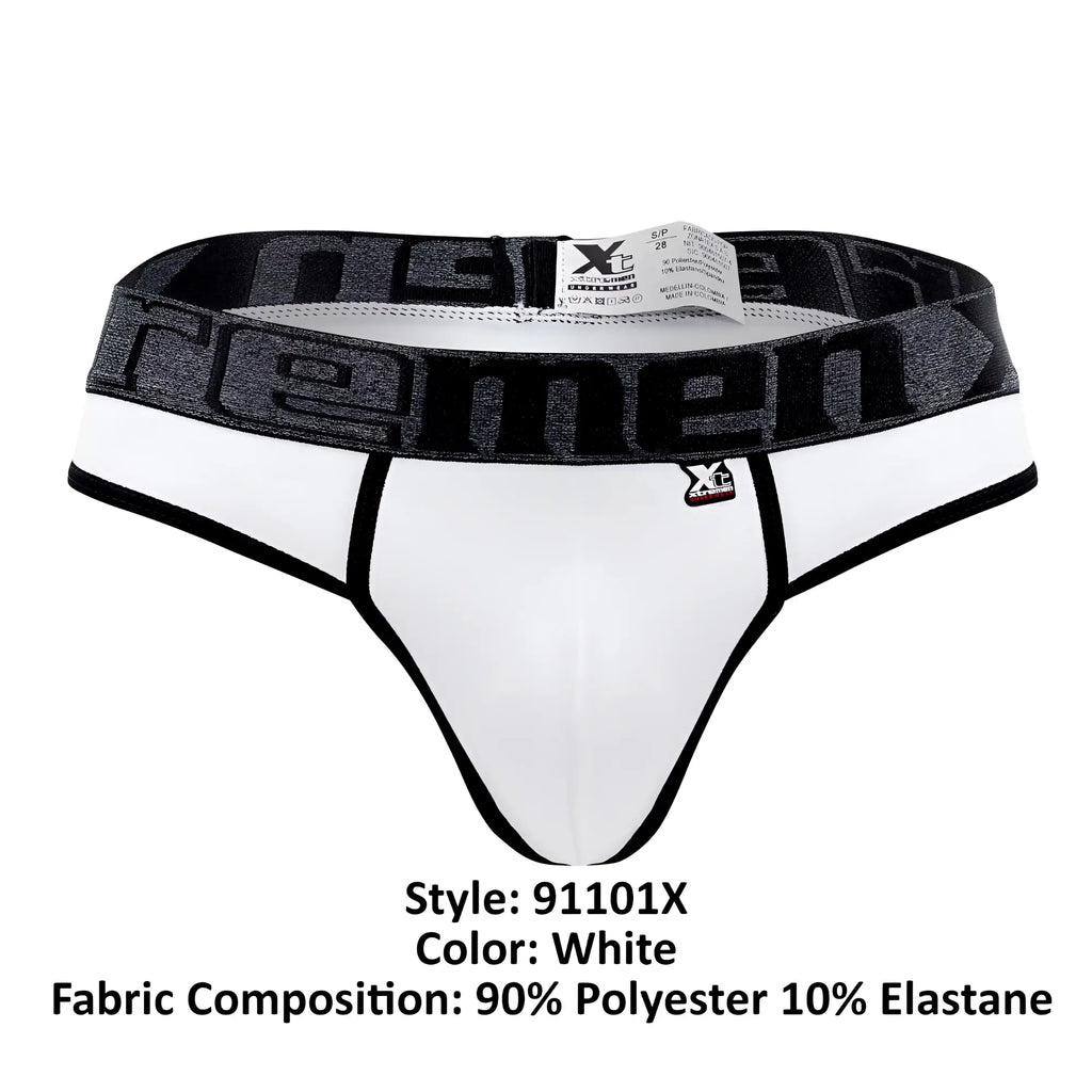 White xtremen 91101x microfiber thongs with black xtreme waistband made of 90% polyester 10% elastane