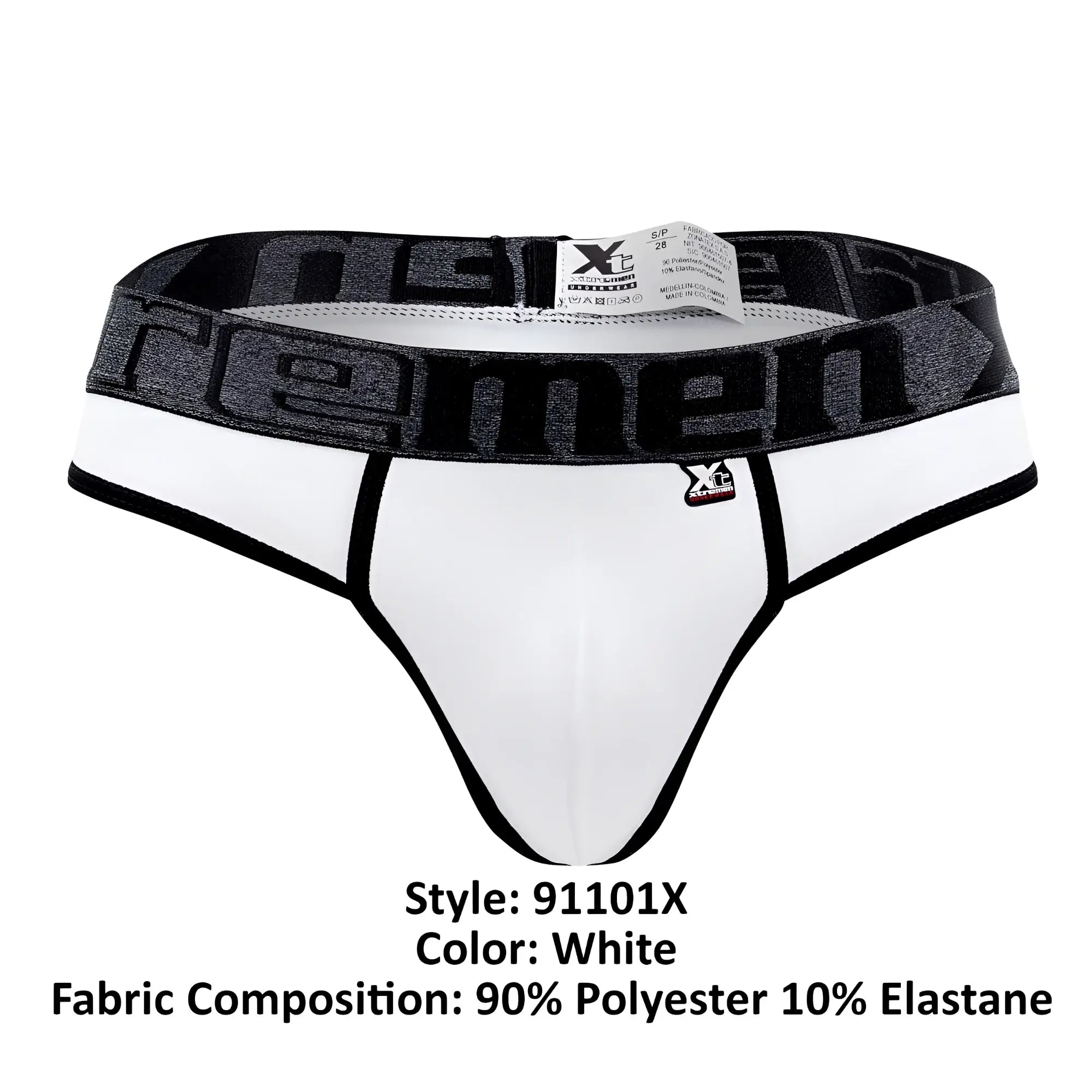 White xtremen 91101x microfiber thongs with black xtreme waistband made of 90% polyester 10% elastane