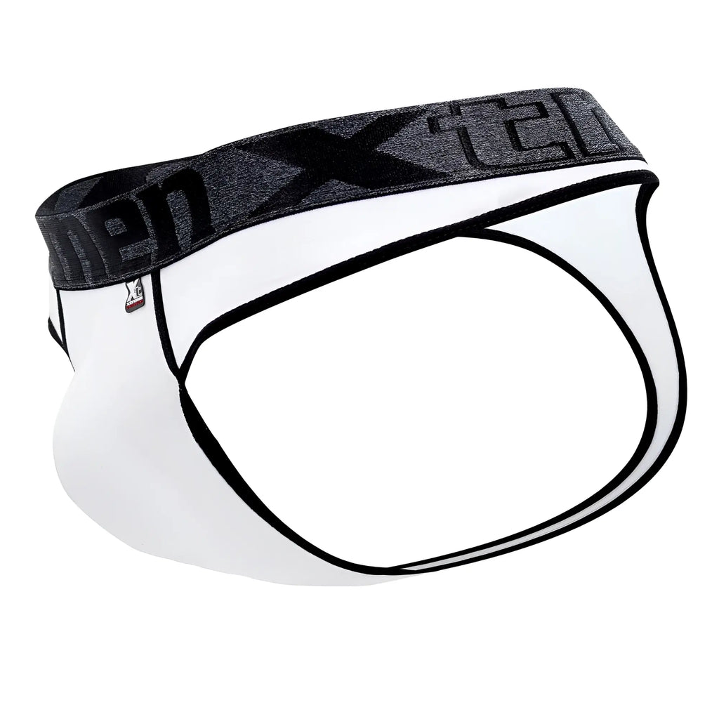 White xtremen 91101x microfiber thongs with black and gray xtreme logo waistband