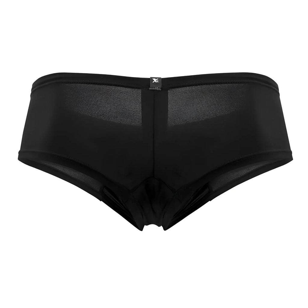 Xtremen 91103X microfiber trunks in black with sleek form-fitting black mesh briefs and subtle brand tag at waistband