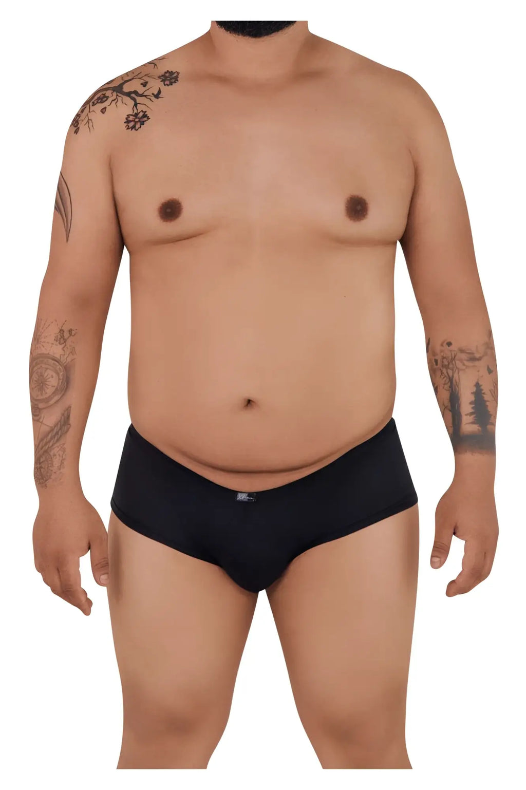 Black xtremen 91103x microfiber trunks with subtle logo on waistband shown from the front