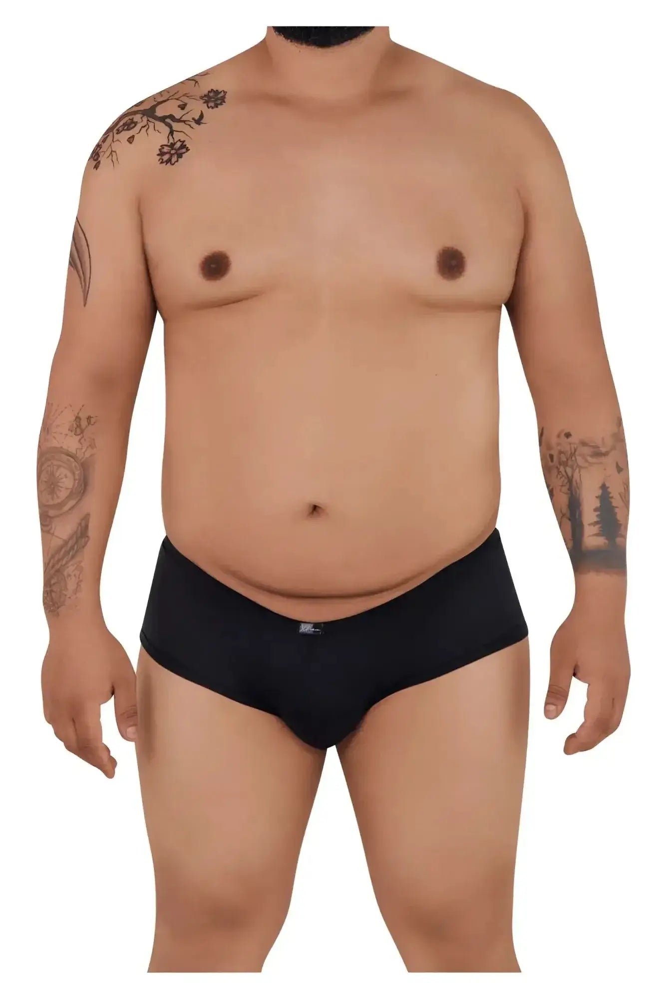 Black xtremen 91103x microfiber trunks with subtle logo on waistband shown from the front
