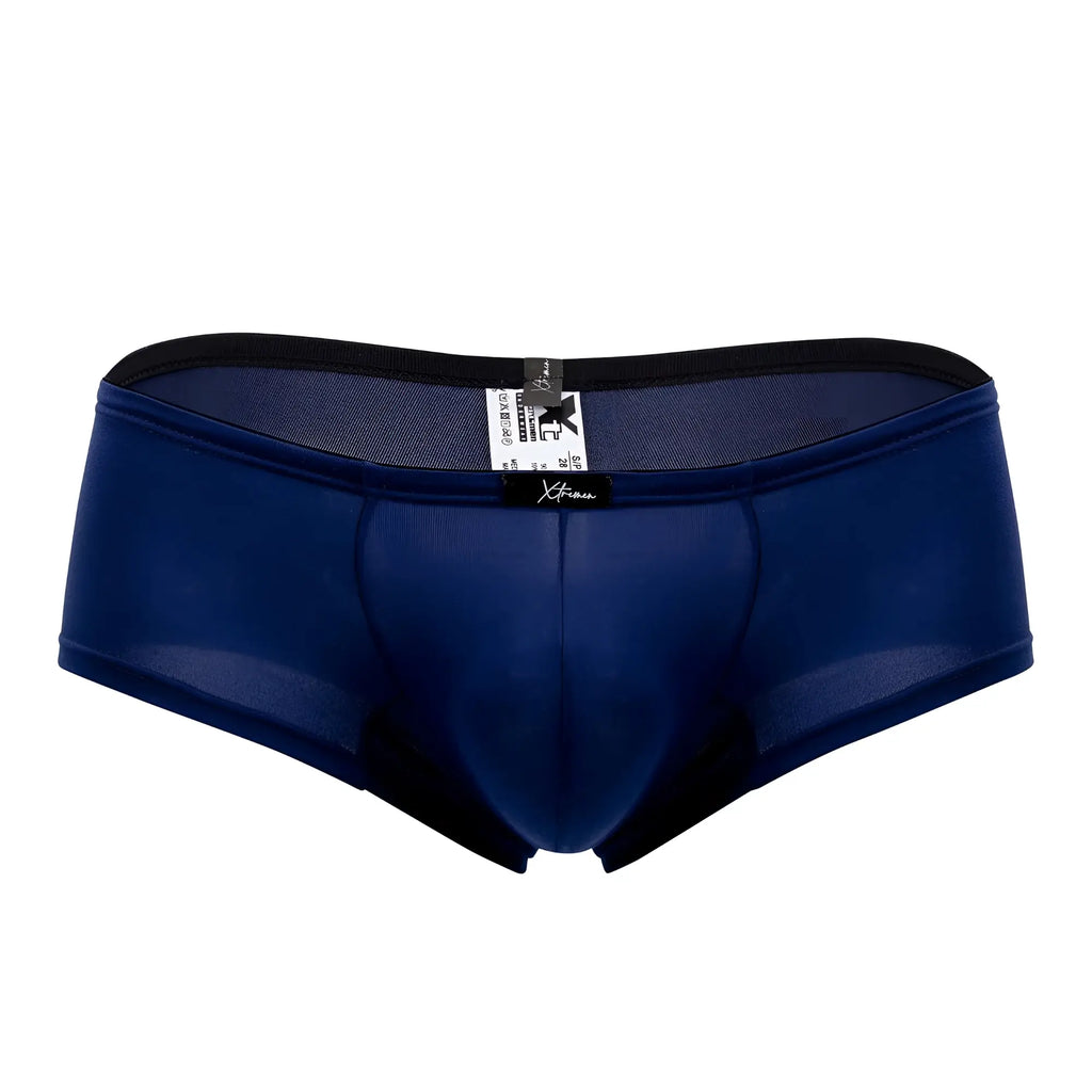Navy blue Xtremen 91103X microfiber trunks with black elastic waistband and trim in mesh fabric