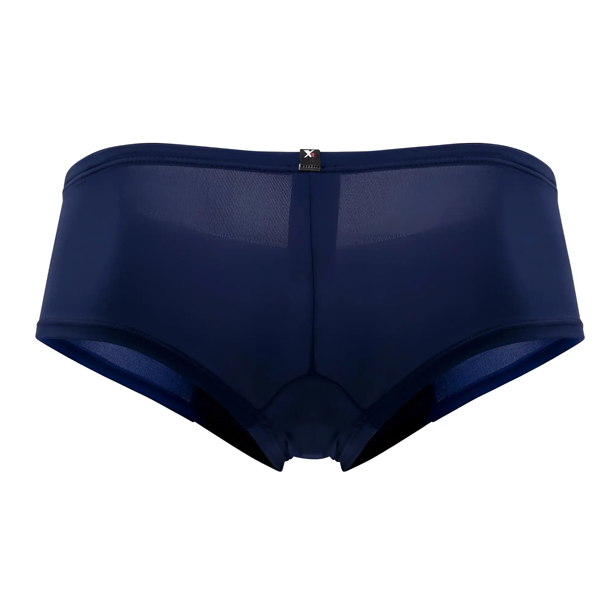Navy blue xtremen 91103x microfiber trunks with smooth seamless mesh design and a small black waistband tag