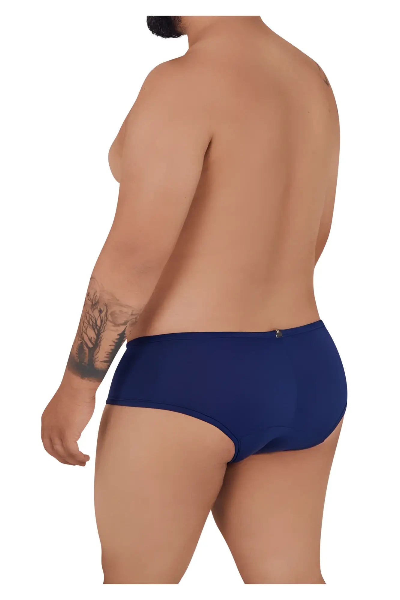Navy blue Xtremen 91103X microfiber trunks shown from the back with a small metallic zipper detail
