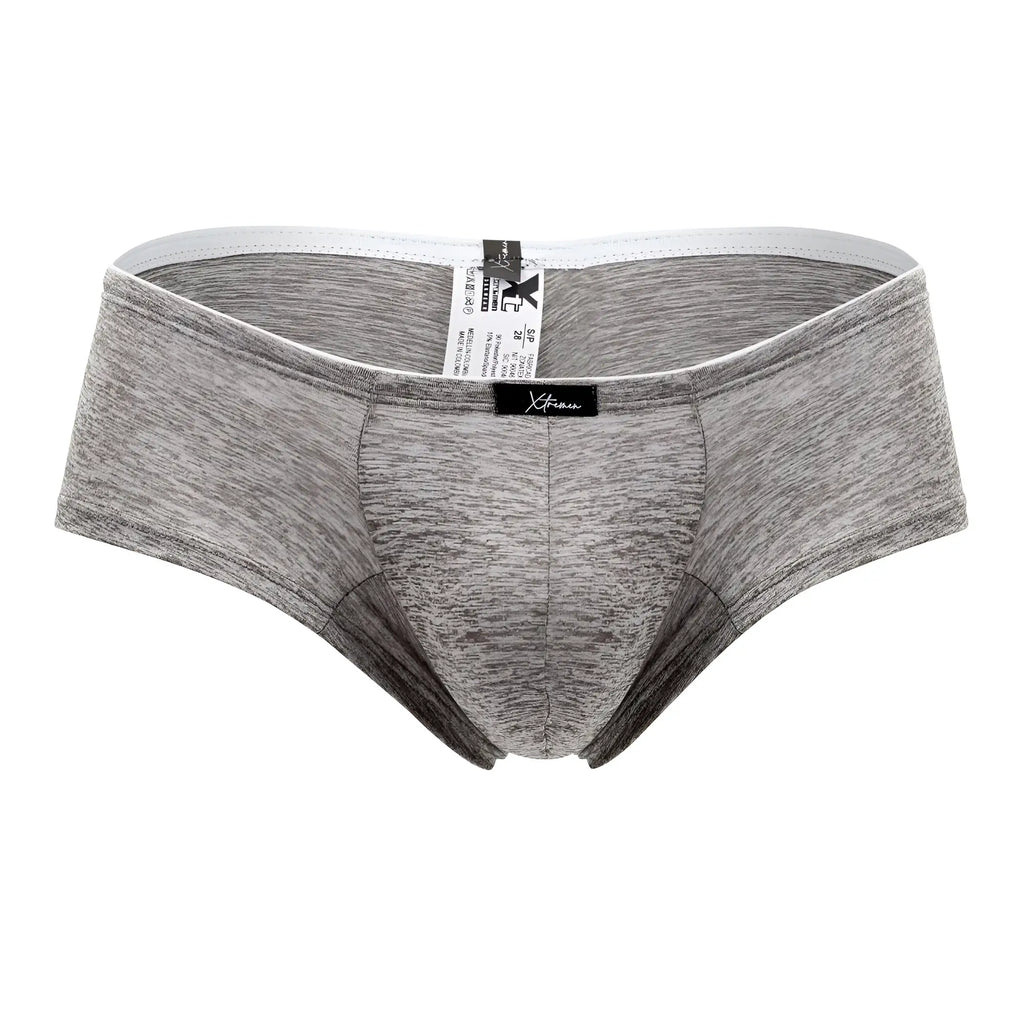 Gray heathered xtremen 91103x microfiber trunks with white waistband and black brand tag in jasper gray color