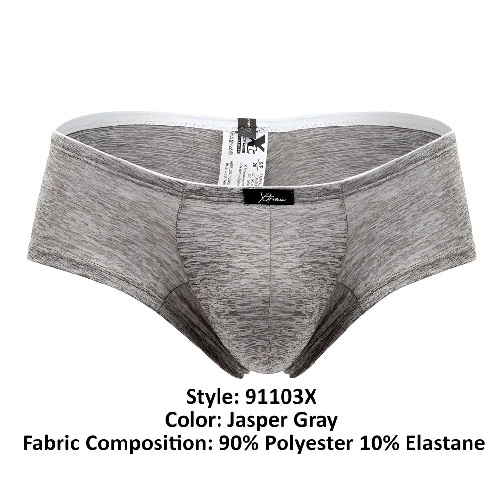 Xtremen 91103x microfiber trunks in jasper gray heathered polyester elastane fabric with branded waistband label