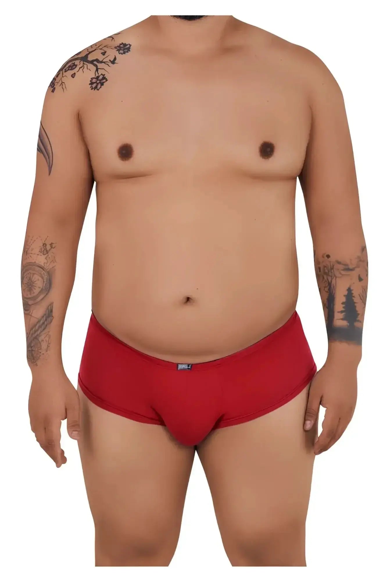 Red xtremen 91103x microfiber men’s briefs with a small blue brand tag on the waistband