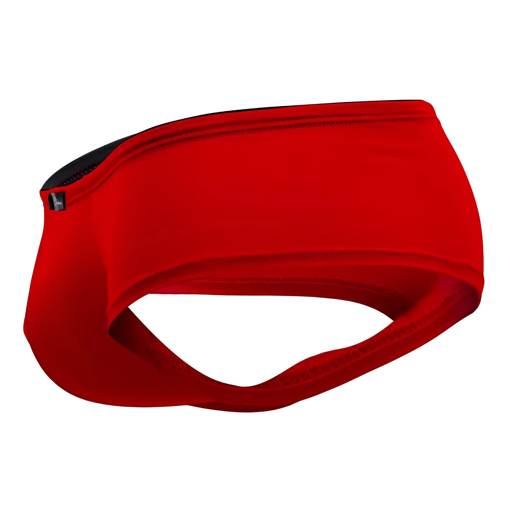Red xtremen 91103x microfiber trunks with a red elastic headband featuring black mesh lining and a small brand tag
