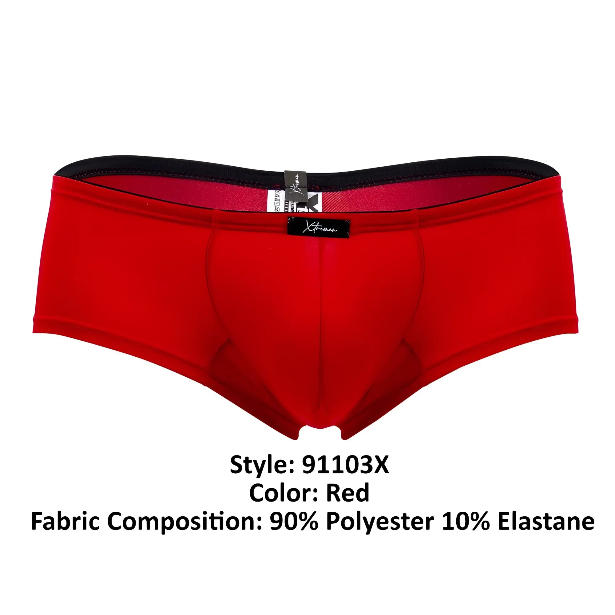 Xtremen 91103x microfiber red men’s briefs with black elastic waistband and small brand tag