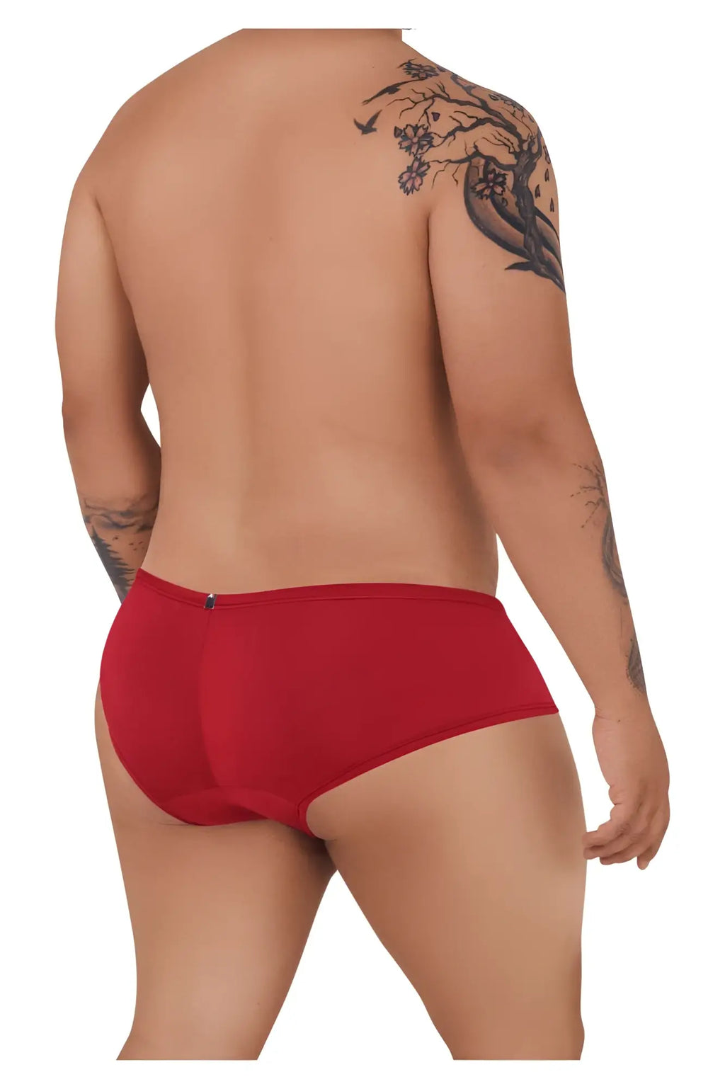 Red xtremen 91103x microfiber trunks showing smooth fabric and small zipper at the back